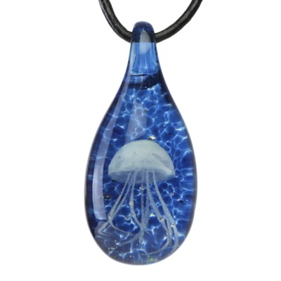 Teardrop Jellyfish Pendant - White/Dark Blue Glow