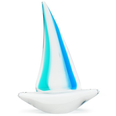 Small Sailboat Glass Figurine - Teal Glow