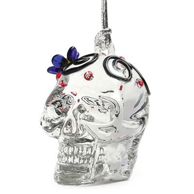 Glassdelights Ornament - Skull with Blue Flower