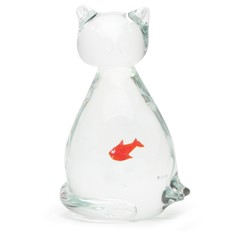 Glass Cat Figurine With Fish
