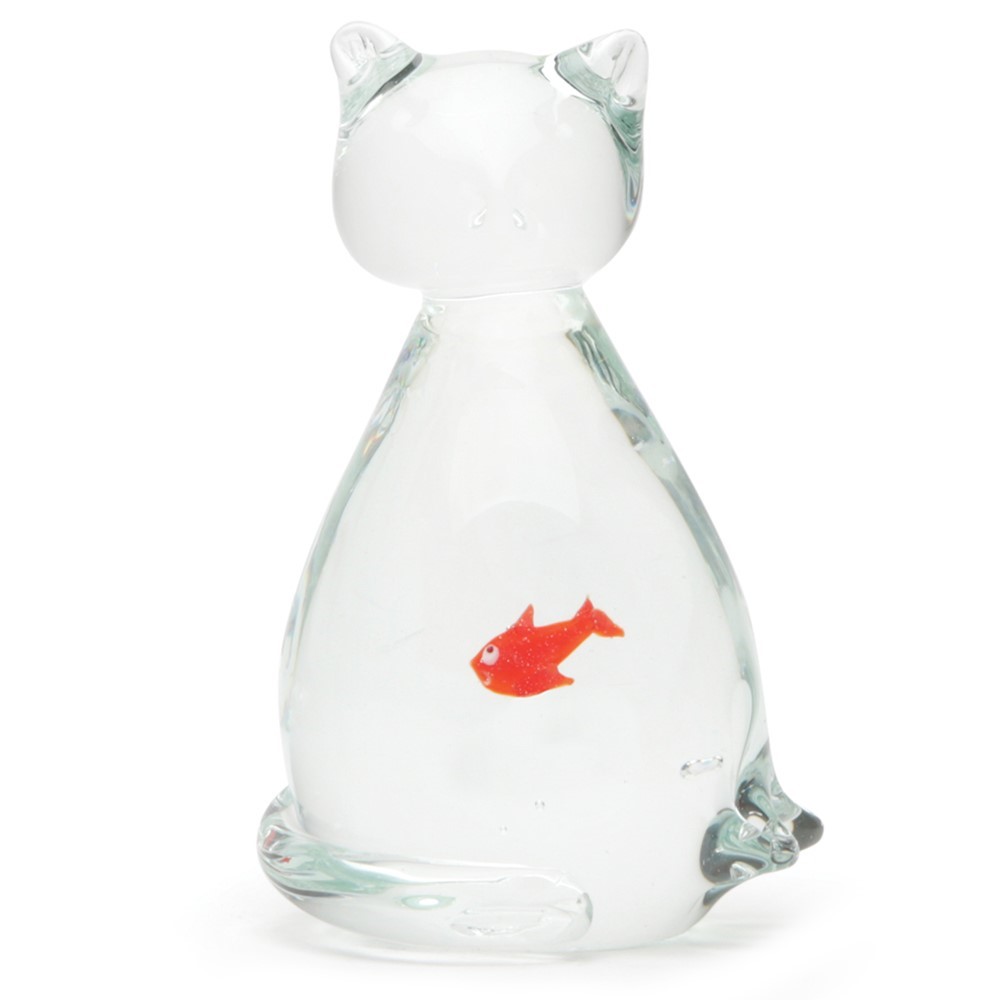 Glass Cat Figurine With Fish 25103