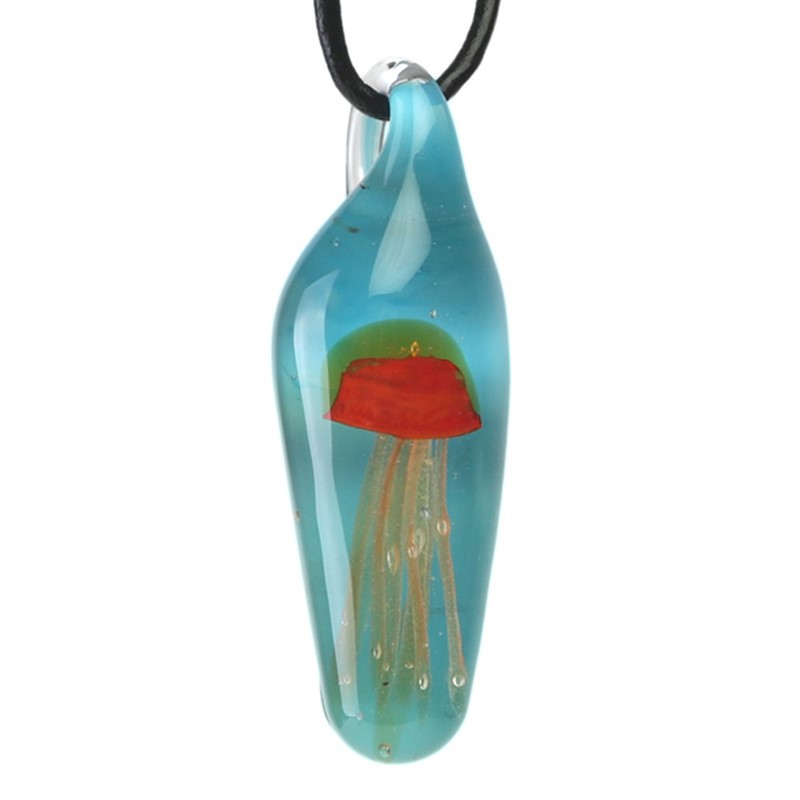 Tall Jellyfish Pendant - Orange/Blue Glow