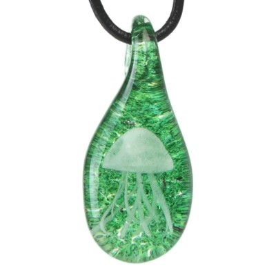 Teardrop Jellyfish Pendant - White/Green Glow