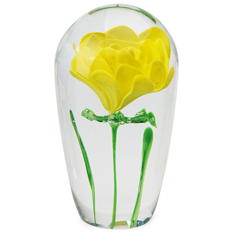 Long Stem Paperweight - Yellow Rose