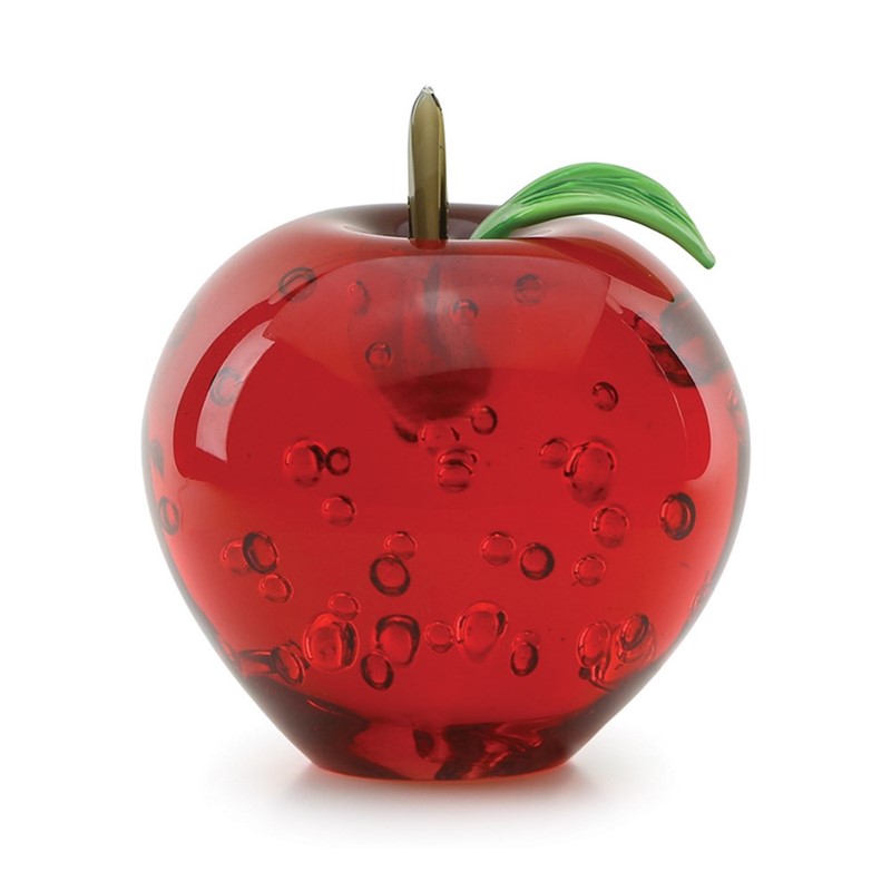 Red Apple with Glass Stem & Leaf 8663R