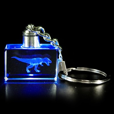 Crystal Keychain - T-Rex Blue LED