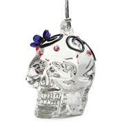 Glassdelights Ornament - Skull with Blue Flower 26918B View 2