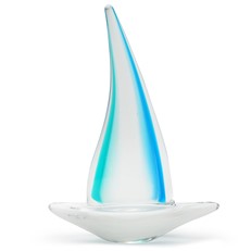 Large Sailboat Glass Figurine - Teal Glow